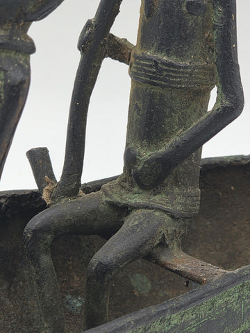 Authentic Mid Cent. 16" Benin Bronze Boat Sculpture African Tribal Lost Wax Art