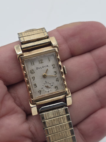 Antique 1940's Bulova Ladies 10K Gold Filled Art Deco Watch Sub Seconds. Works.