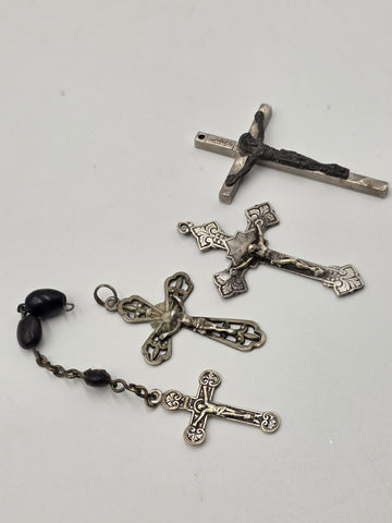 Vintage Catholic Crucifix Cross Pendant Lot of 4 Italy Pope John Paul II Rosary