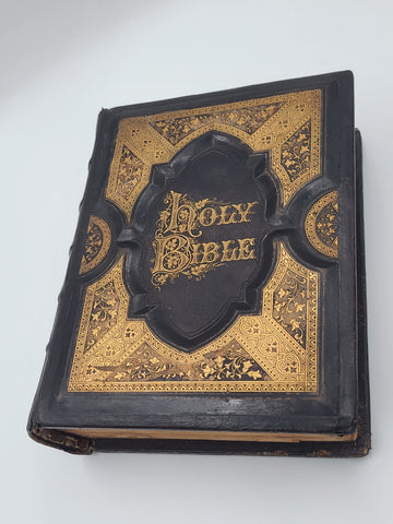 Rare Antique 1870's Illustrated Family Holy Bible W 1400 Engravings &Handwriting