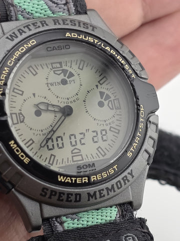 Rare Vintage Casio AWX-10 Twincept Ana-Digi Speed Memory 50M 1990s. Working