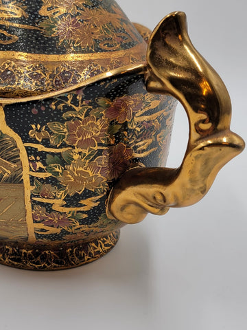Vintage Satsuma Hand Painted Gold Gilded Bowl Urn Compote W Lid Fritz. Extra Lid