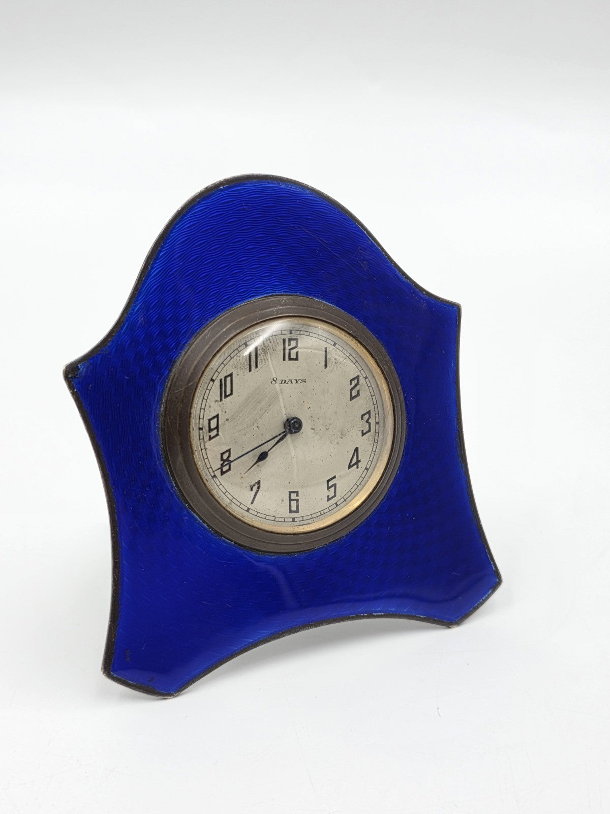 Antique Art Déco Sterling Silver & Enamels Table Clock, Birmingham, C1920. Works