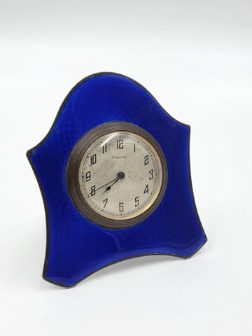 Antique Art Déco Sterling Silver & Enamels Table Clock, Birmingham, C1920. Works