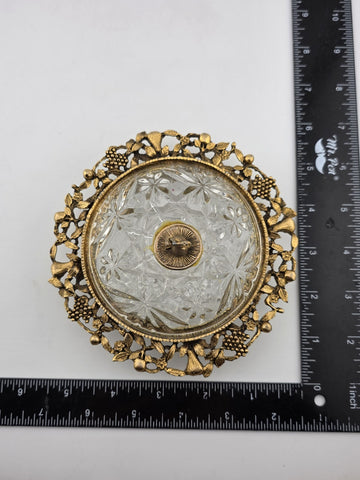 Antique Victorian Ormolu Cut Crystal Covered Vanity Dish W Floral Lid, C 1890.