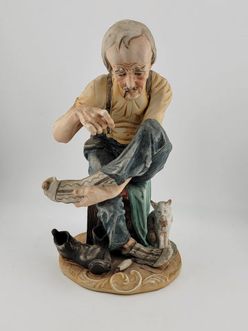 Capodimonte 10" Figurine Man Repairing Sock Vintage Matte Finish