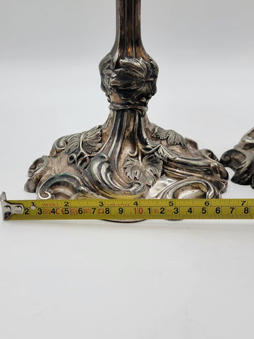 Rare Pair of Antique 1857 English Victorian Silver Plated Elkington Candlesticks