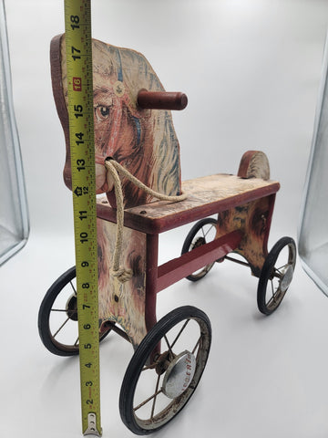 Antique Gong Bell Co Child's Riding Horse Wooden Toy Handmade WoodWheels1920's