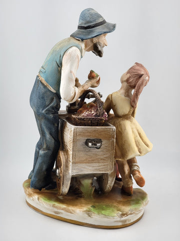 Vintage Norleans Japan Figurine Street Vendor Fruit Stand Man Girl Dog