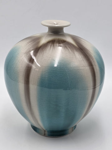 Vtg Chinese Jingdezhen Xing Song Art Pottery Turquoise Crackle Glaze Vase 9”