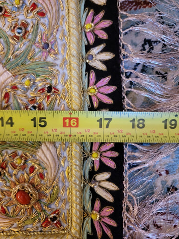 Vintage Oriental Golden 100% Silk Embroided Patchwork. Great Mother's Day Gift.