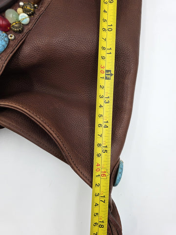 Vintage Cole Haan G Series Brown Leather Native American Style Large Hobo Bag