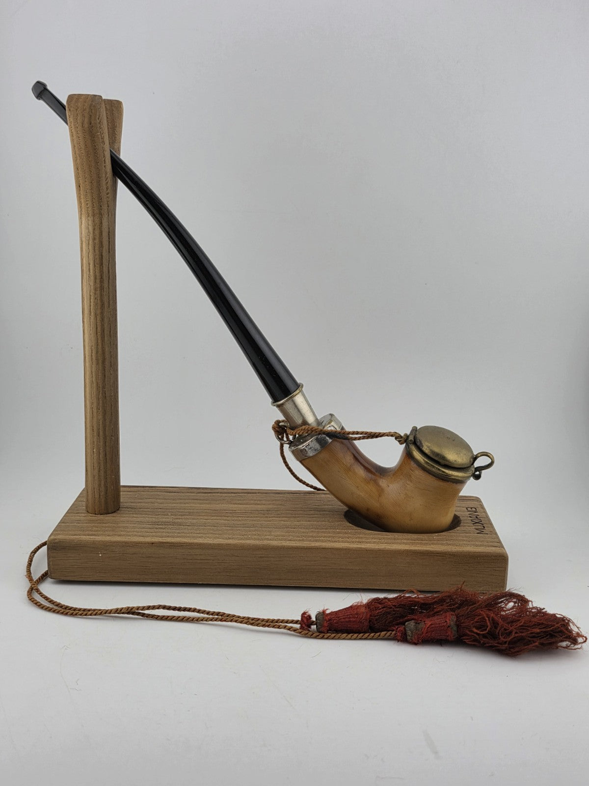 Rare Antique 19th C Meerschaum & Silver Tone Smoking Pipe W Long Stem.