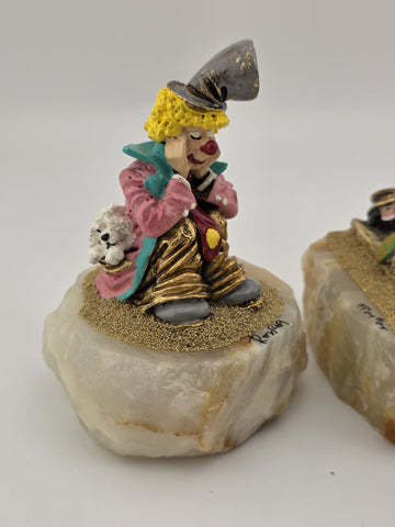 Vintage Set Of 3 Small Ron Lee 24k Gold Plated Clown Figurines 1980's Signed.