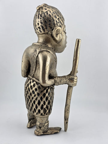 Rare Set Of 3 Monumental 19th C African Benin Oba Warrior Bronze Sculptures