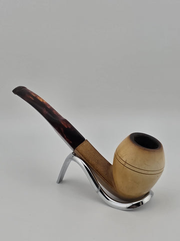 Antique Collectible Meerschaum Pipe Smooth Billiard w Case & Amber Lucite Stem