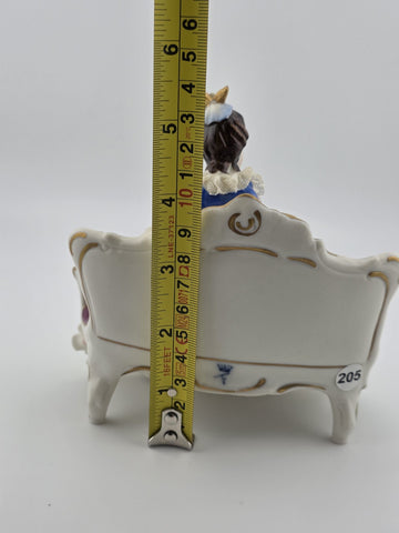 Vintage Sitzendorf Germany Lace Porcelain Lady Figurine Sofa Crown Mark. Read.