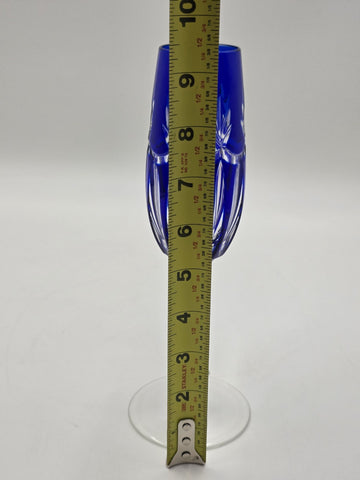 Vintage Ajka Rene Cobalt Blue Cut to Clear Crystal Champagne Flutes Rare Pattern