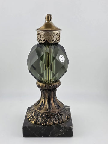 Rare Antique Bohemian Amber Cut Crystal & Brass On Marble Ornate Table Lighter.