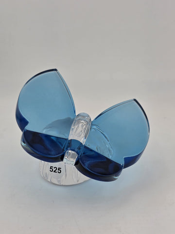 Vintage Waterford Crystal Blue Butterfly Figurine: Ribbed Pedestal Paperweight