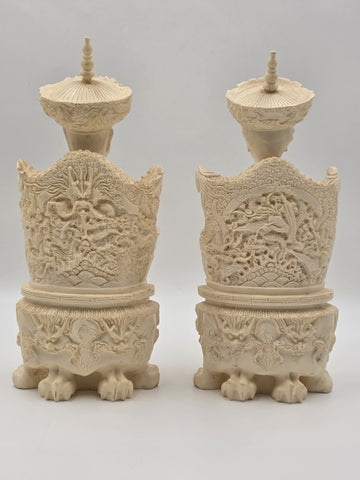 Vintage Chinese Hand-Carved Resin Emperor and Empress Figurine 12” Inch Statue