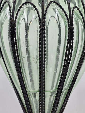 Rare Antique 19th C Murano Green Caged Blown Glass Urn Vase Centerpiece. 23 In