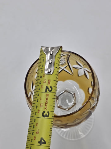 1 VINTAGE GRAPE AMBER GOLD CASED CUT CLEAR CRYSTAL 7 3/4" WINE SHERRY ROEMER