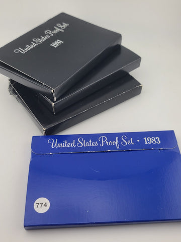 Lot of 4 United States Proof Sets 1980 1981 1982 1983 Original Package Complete