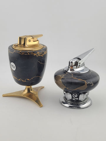 Pair Ronson Mid Century Marble Table Lighter England USA Atomic Barware Untested