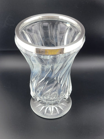 Antique Tall 8 inch 19th C. Cut crystal vase with 835 European silver collar rim