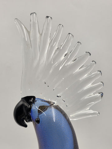 Vintage Murano Art Glass Cockatoo Parrot 18" Blue Gold Aventurine Formia Italy