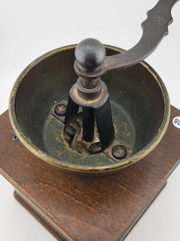 Rare DE Vintage European Manual Solid Wood Cast Iron Coffee Grinder With Drawer.