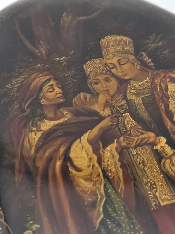 Vintage Russian Fedoskino Lacquer Box Hand Painted Signed Oval Folk Art Jewelry