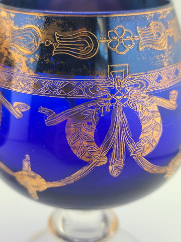 Vintage Arte ltalica Brandy Snifters: Cobalt BlueBlown Glass with Gold
