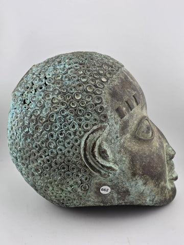 Antique African Nigerian Benin Bronze Large Bust  Statue Primitive Tribal Art.