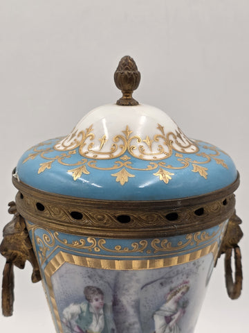 Antique 19th C Louis XV Style Sevres Porcelain Vase W Gold Gilt Ormolu Mounts.