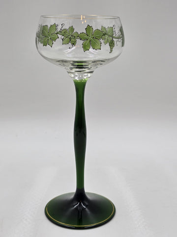 Set Of 5 Theresienthal Enameled Hock Stemware Wine Glass W Grapes & Leaves C1920