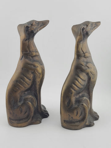 Vintage Pair MAITLAND SMITH Sitting Whippet Greyhound Dog Bronze Metal Bookends.