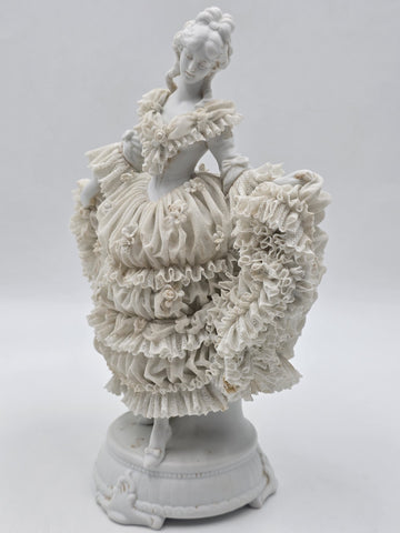 Large Jacqueline Porcelain Lace Figurine Victorian Lady Dresden Style Lace Dress