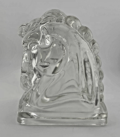 2 Vintage Clear Federal Glass Horse Head Bookends Set Art Deco Style Stallions