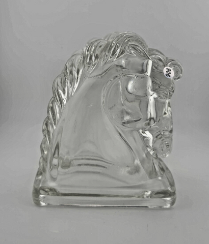 2 Vintage Clear Federal Glass Horse Head Bookends Set Art Deco Style Stallions