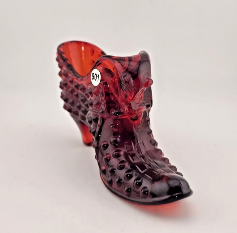 Vintage FENTON RUBY RED HOBNAIL GLASS PUSS 'n BOOTS SHOE EXCELLENT Cond.