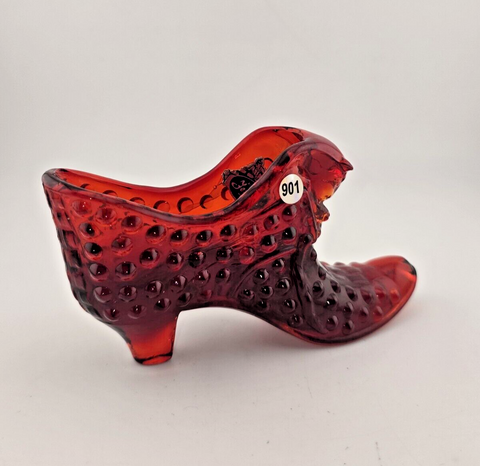 Vintage FENTON RUBY RED HOBNAIL GLASS PUSS 'n BOOTS SHOE EXCELLENT Cond.