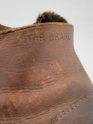 Antique 1920's Star Brand Football / Soccer Boots Brown Leather Shoes Cleats