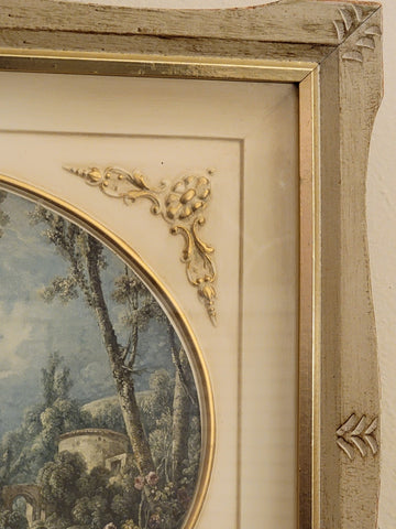 ANTIQUE  ORIGINAL 19th C Francois Boucher LITHOGRAPH  LADY& CAVALIER COURT SCENE