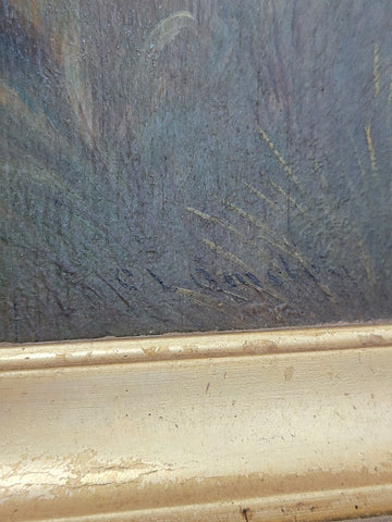 Rare 19th C Children Playing French Oil Painting Signed wood panel Guilded Frame