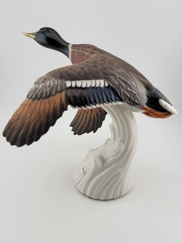 VINTAGE MID CENTURY C. MARTINO SPAIN BISQUE PORCELAIN DUCK ON FLY SCULPTURE