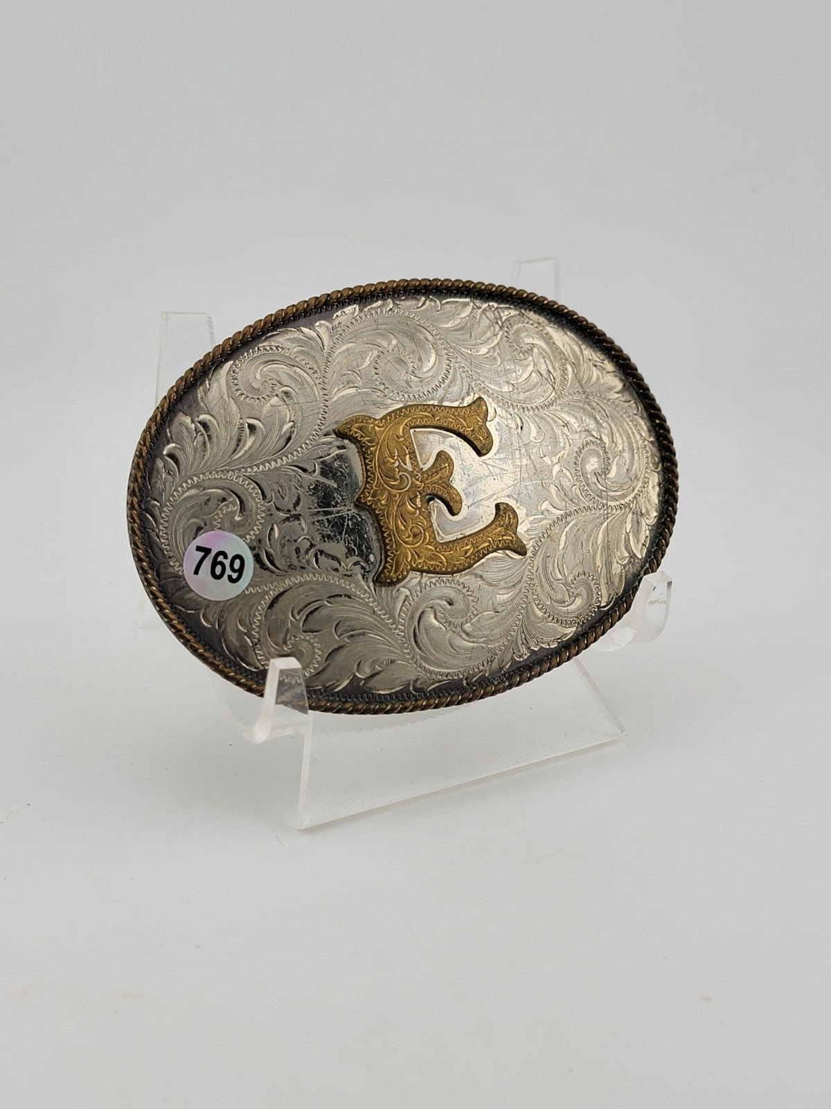 Vintage Montana Silversmiths German Silver Belt Buckle - Letter "E" Monogram