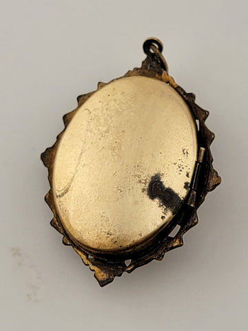Rare Antique Hand Carved Gold Plated Cameo Locket Pendant Mixed Metals C 1910.