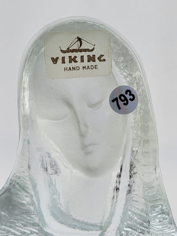 Vintage Viking Clear Frosted Textured Art Glass Virgin Mary Madonna Figurine
